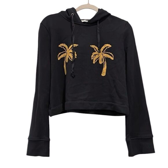 A.L.C. Tops - ALC Black Embroidered Gold Palm Trees Cropped Sweatshirt Size Small​​​​​​​
